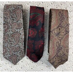 Lot Of 3 Vintage Men’s Silk Paisley Ties Hunters Bay 2.5-3” x 57-58” EUC